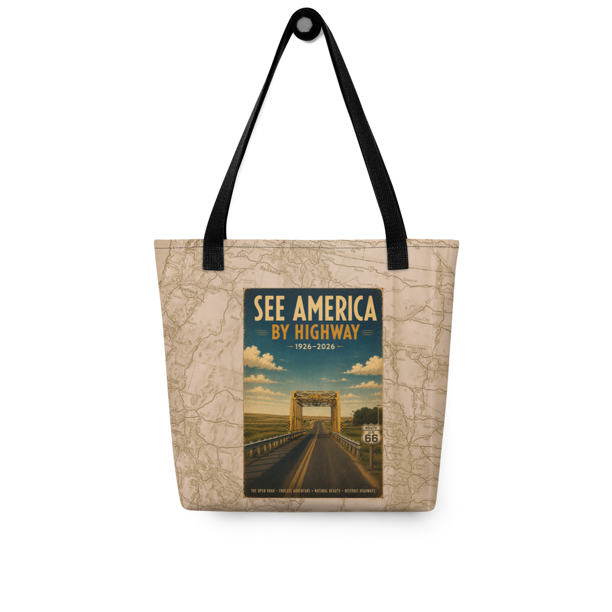 Route 66 Timber Creek Bridge Sayre Oklahoma WPA Travel Poster | See America by Highway 1926–2026: Tote bag