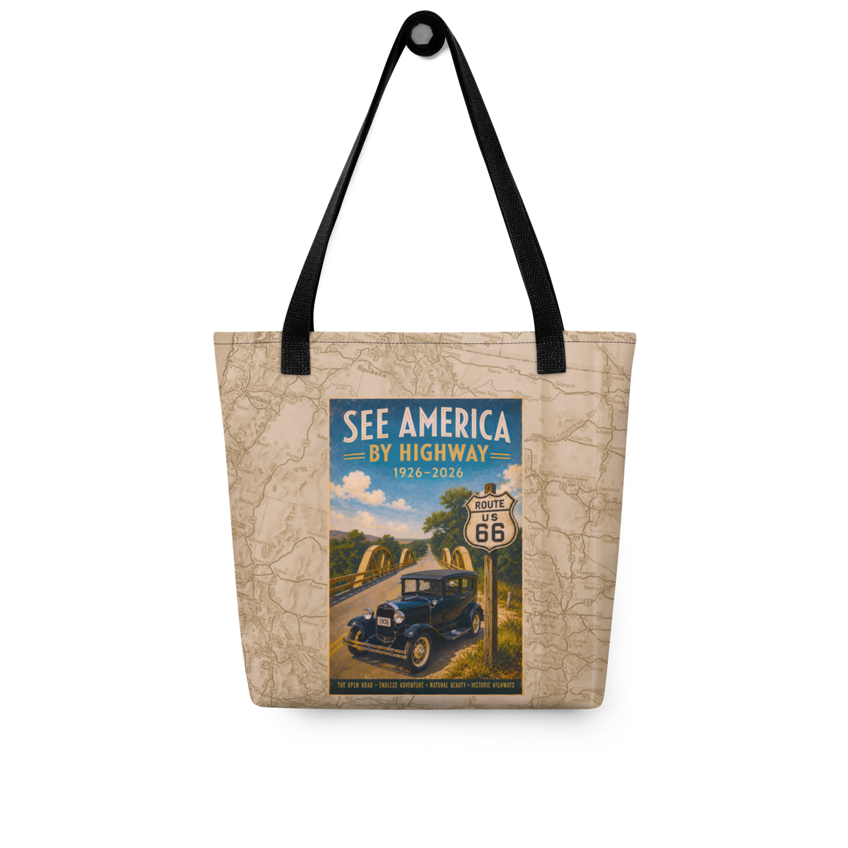 Route 66 Oklahoma Pony Truss Bridge WPA Travel Poster | See America by Highway 1926–2026: Tote bag