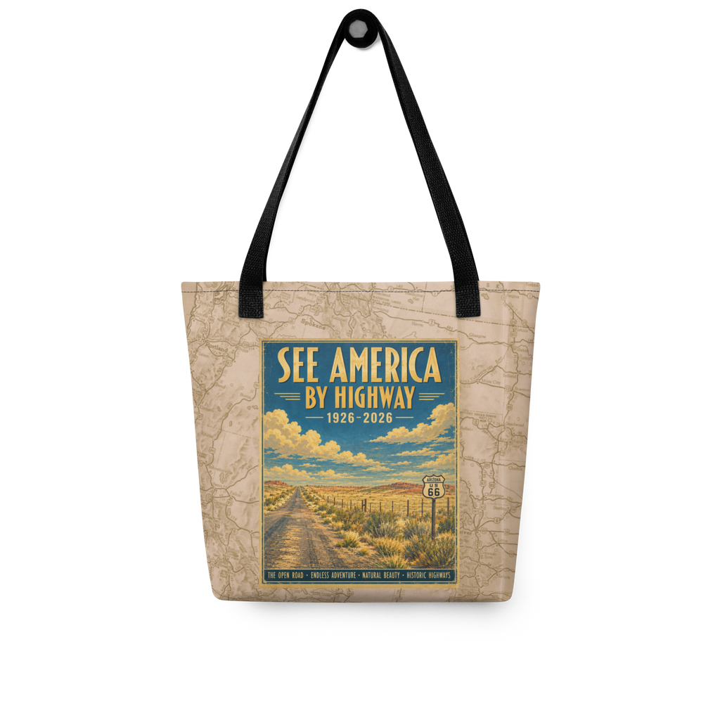 Route 66 Painted Desert Arizona WPA Travel Poster | See America by Highway 1926–2026: Tote bag