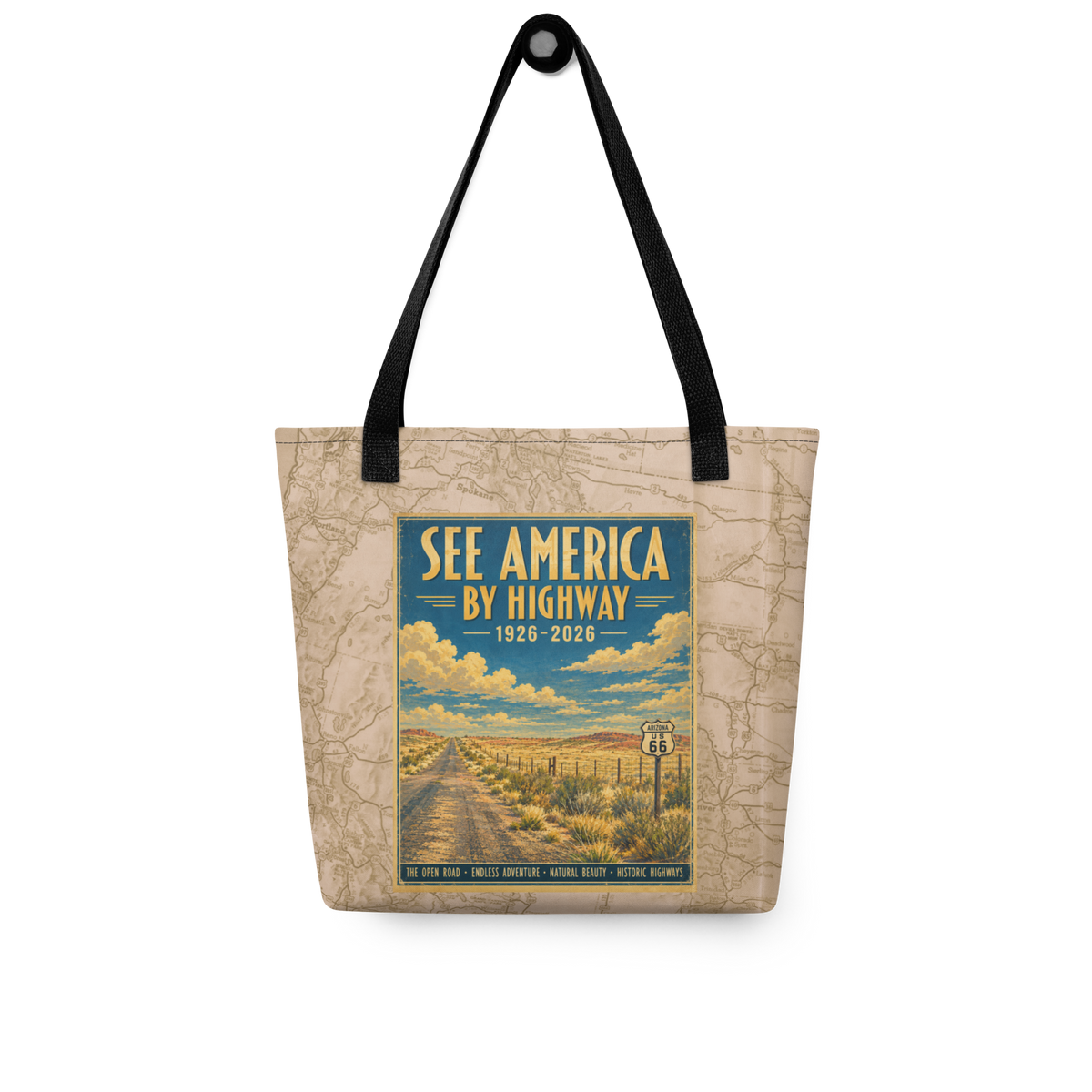 Route 66 Painted Desert Arizona WPA Travel Poster | See America by Highway 1926–2026: Tote bag