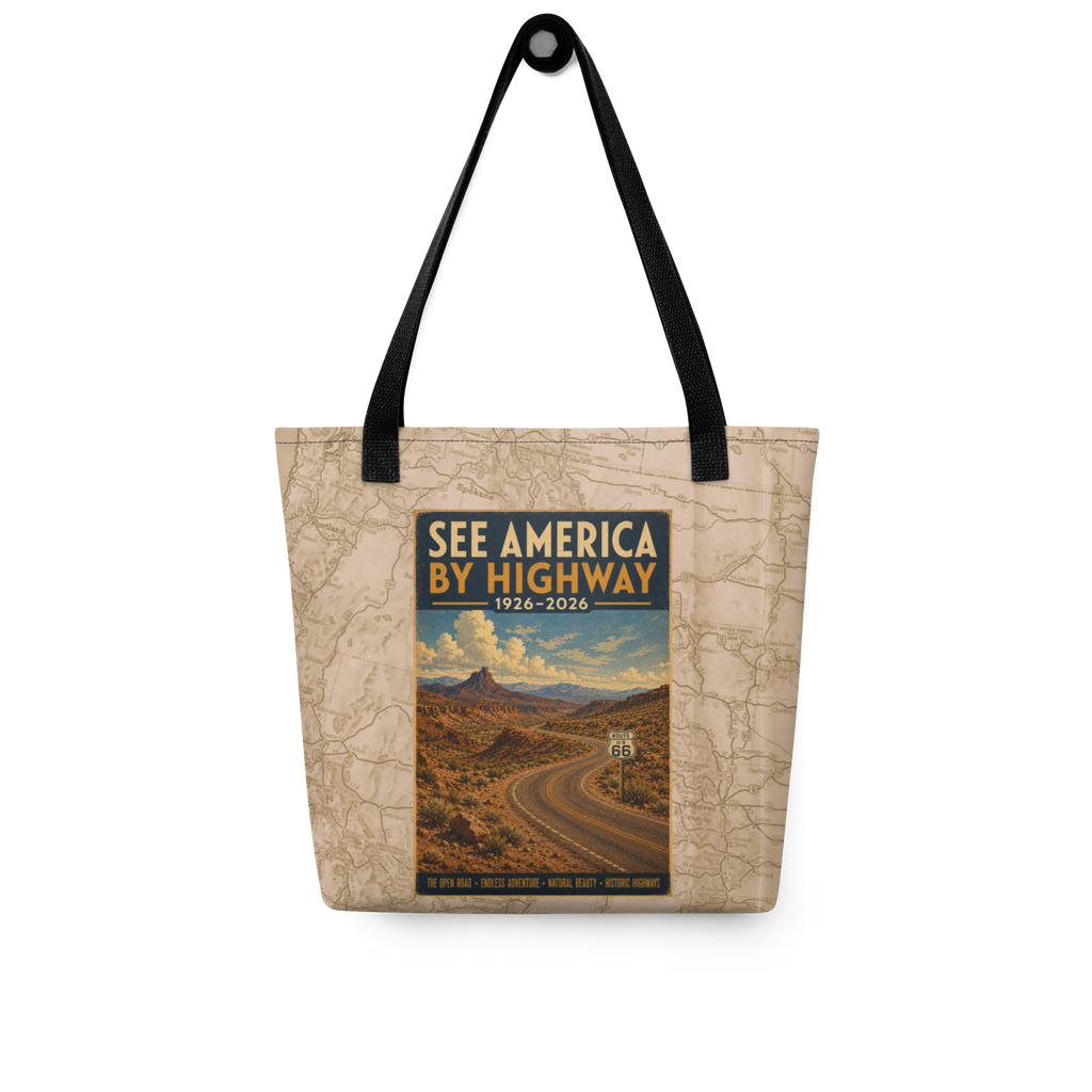 Route 66 Oatman Road Arizona WPA Travel Poster | See America by Highway 1926–2026: Tote bag