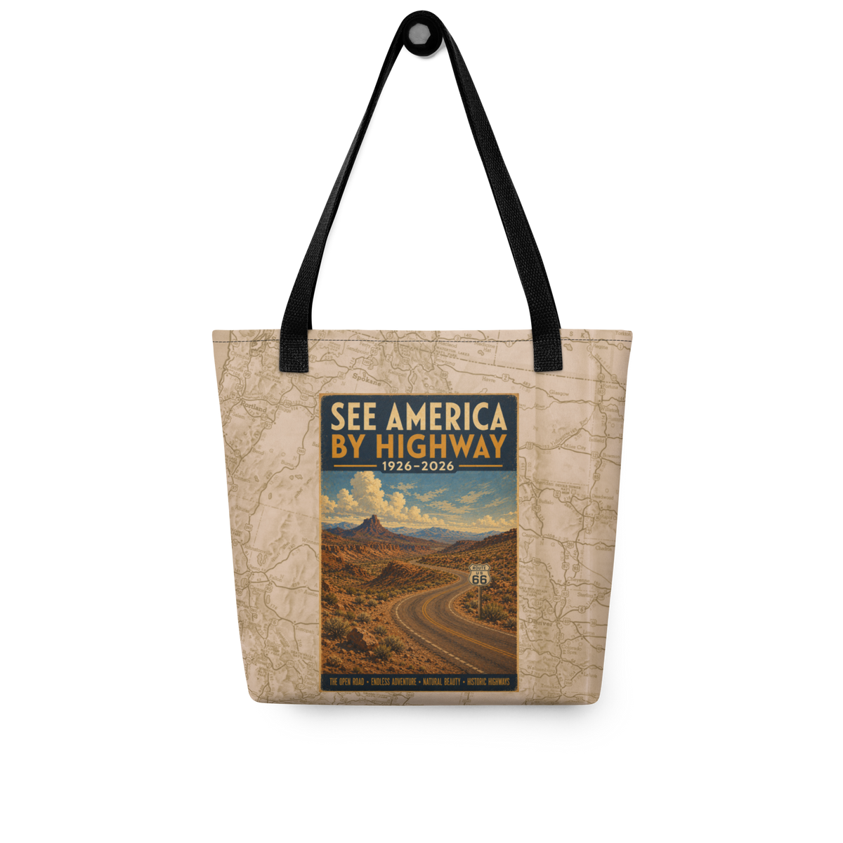 Route 66 Oatman Road Arizona WPA Travel Poster | See America by Highway 1926–2026: Tote bag